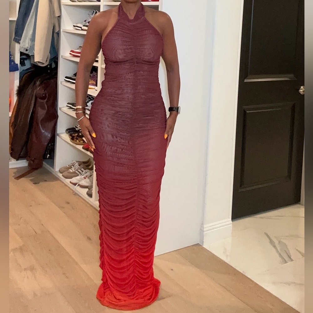 OFUURE DAWN RUCHED HALTER MAXI DRESS